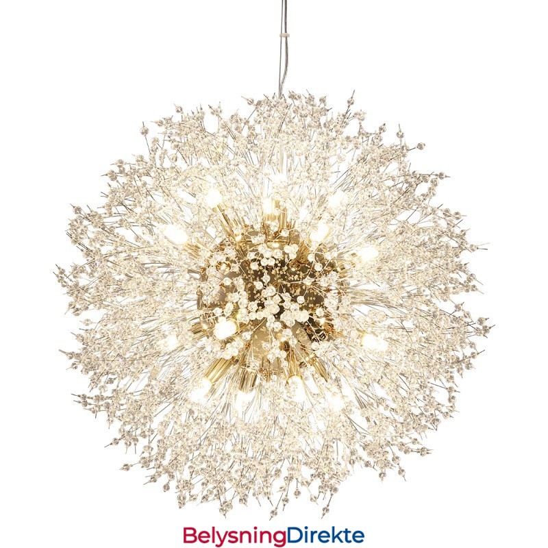 Fyrverkeri Globe Løvetann Kromdetaljer Krystall Metall Lysekrone