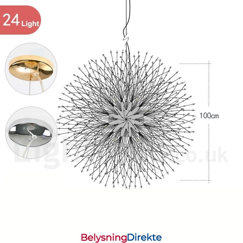 Fyrverkeri Globe Løvetann Kromdetaljer Krystall Metall Lysekrone