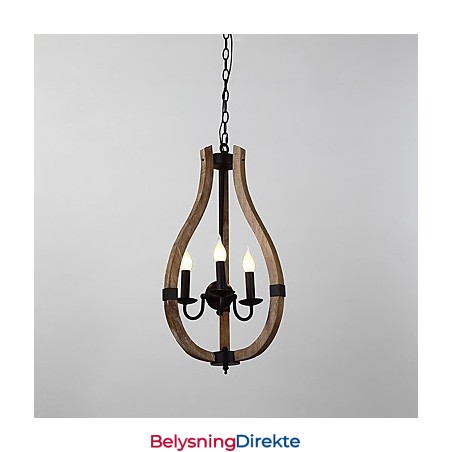 Tre-Lys Vintage Maleri Med Mini-Stil Lysekrone I Tre Og Bambus, Dekorer Pendellampen