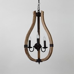 Tre-Lys Vintage Maleri Med Mini-Stil Lysekrone I Tre Og Bambus, Dekorer Pendellampen