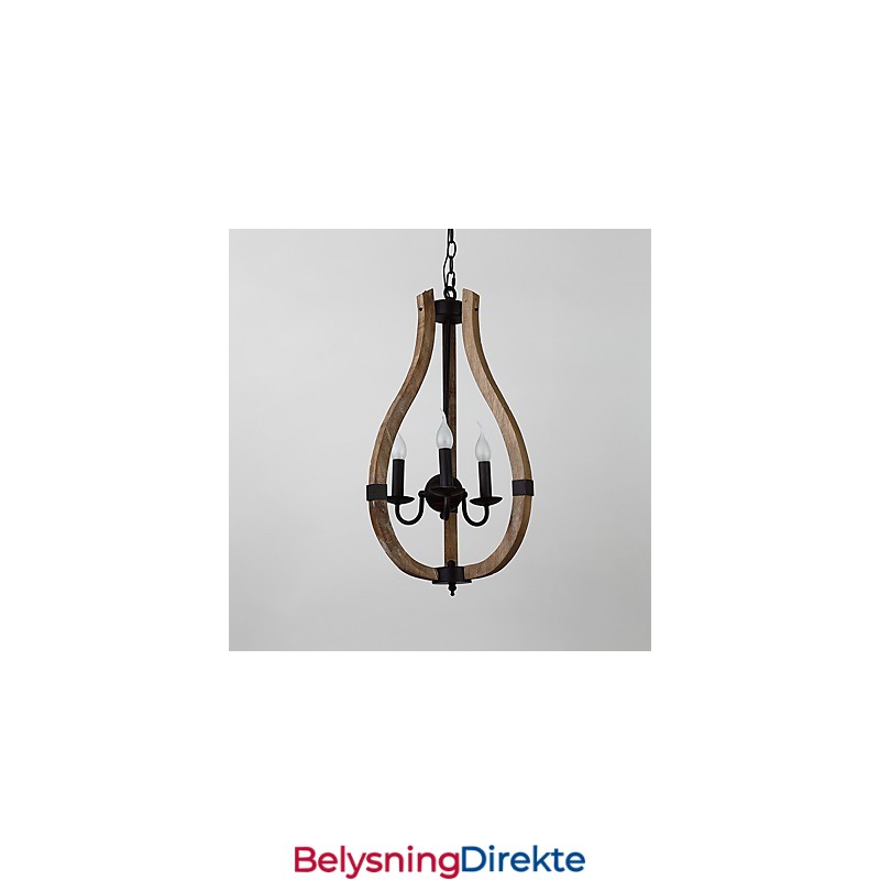 Tre-Lys Vintage Maleri Med Mini-Stil Lysekrone I Tre Og Bambus, Dekorer Pendellampen