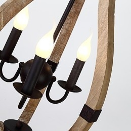 Tre-Lys Vintage Maleri Med Mini-Stil Lysekrone I Tre Og Bambus, Dekorer Pendellampen