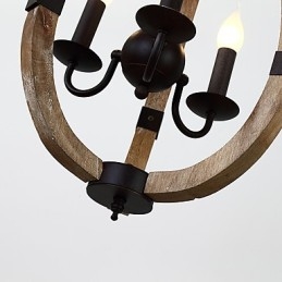 Tre-Lys Vintage Maleri Med Mini-Stil Lysekrone I Tre Og Bambus, Dekorer Pendellampen