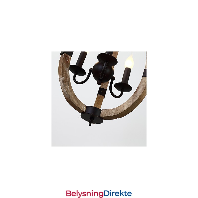 Tre-Lys Vintage Maleri Med Mini-Stil Lysekrone I Tre Og Bambus, Dekorer Pendellampen