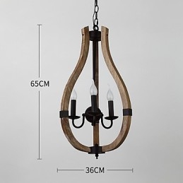 Tre-Lys Vintage Maleri Med Mini-Stil Lysekrone I Tre Og Bambus, Dekorer Pendellampen