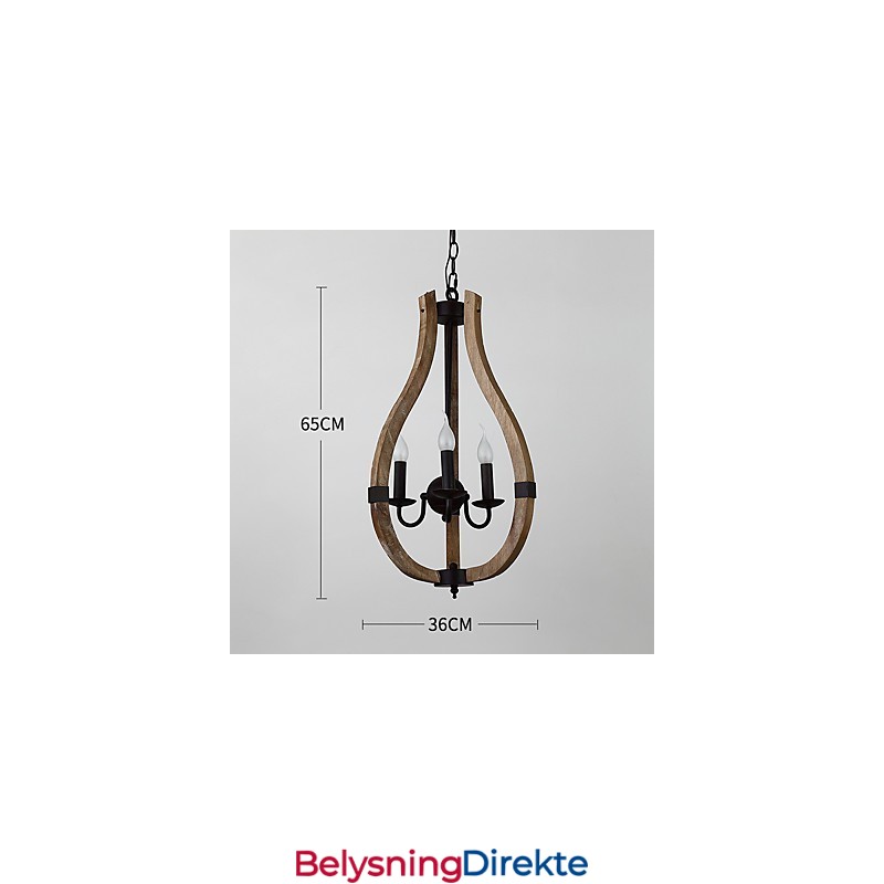 Tre-Lys Vintage Maleri Med Mini-Stil Lysekrone I Tre Og Bambus, Dekorer Pendellampen