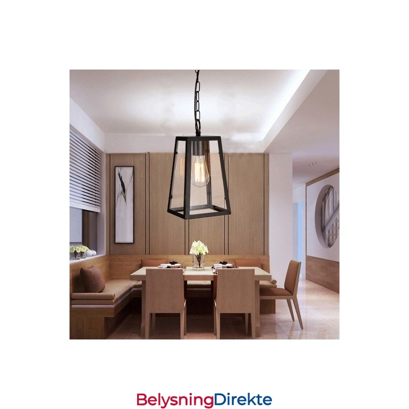 Vintage Metallpendellampe Med Glassskjerm