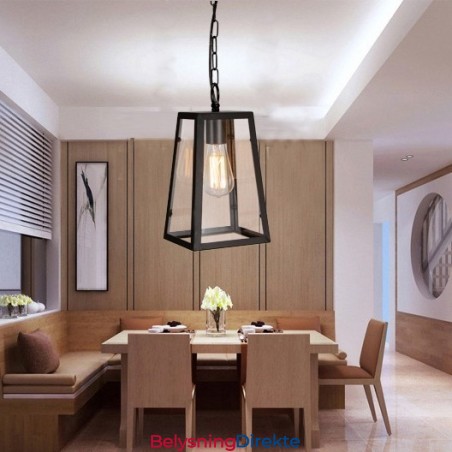 Vintage Metallpendellampe Med Glassskjerm