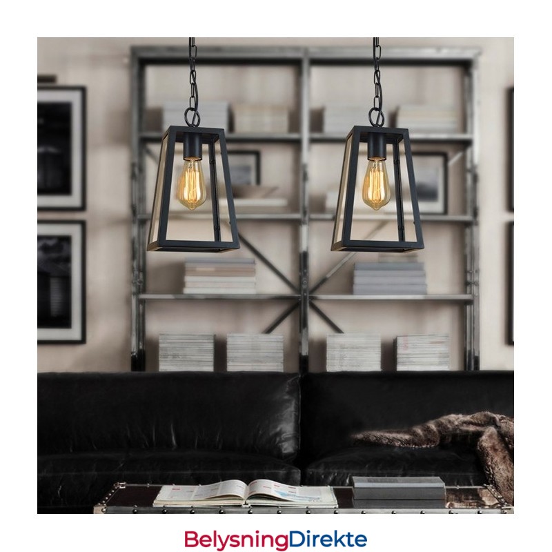 Vintage Metallpendellampe Med Glassskjerm