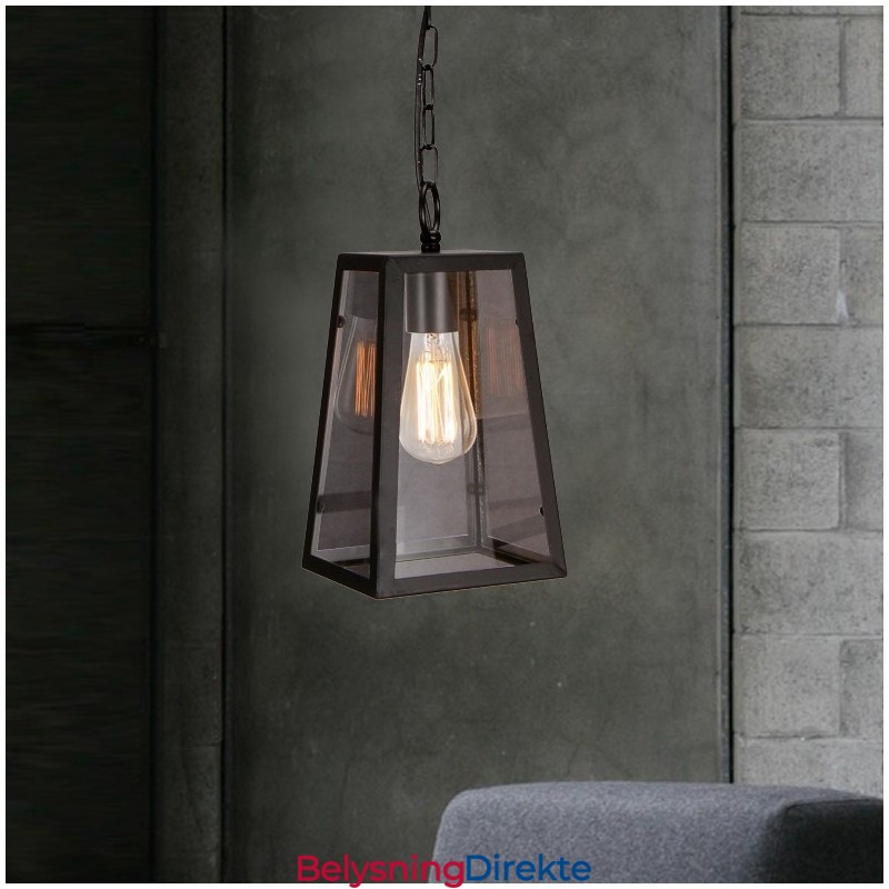Vintage Metallpendellampe Med Glassskjerm