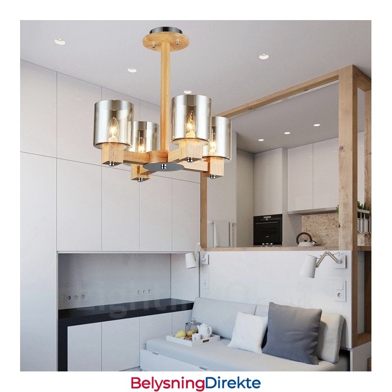 4 Lys Tre Moderne Samtidskunstnerisk Lysekrone I Nordisk Stil Med Glassskjerm