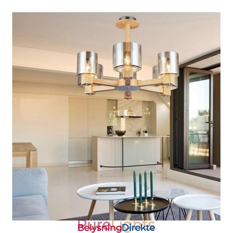 6 Lys Tre Moderne Samtidskunstnerisk Lysekrone I Nordisk Stil Med Glassskjerm