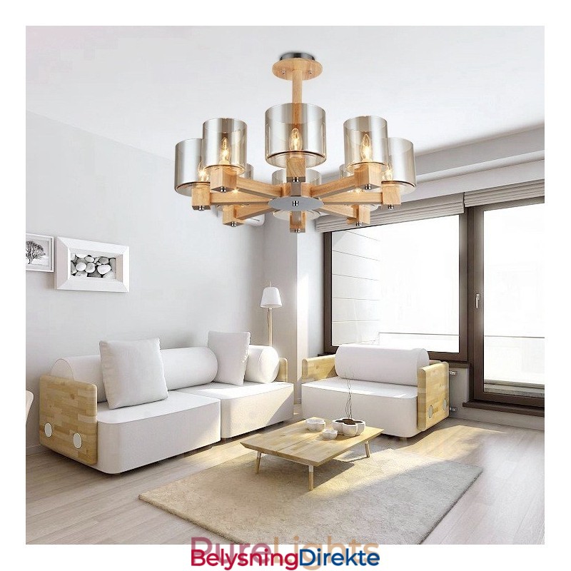 8 Lys Tre Moderne Samtidskunstnerisk Lysekrone I Nordisk Stil Med Glassskjerm