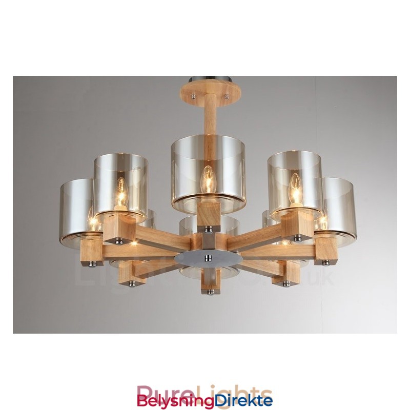 8 Lys Tre Moderne Samtidskunstnerisk Lysekrone I Nordisk Stil Med Glassskjerm
