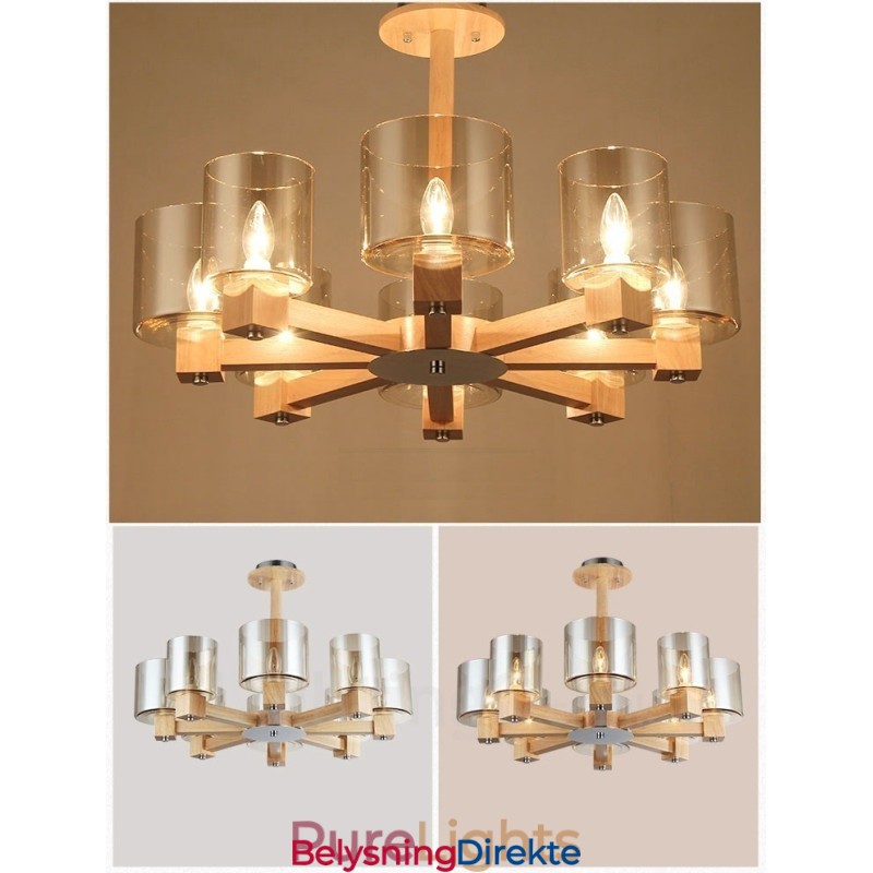 8 Lys Tre Moderne Samtidskunstnerisk Lysekrone I Nordisk Stil Med Glassskjerm