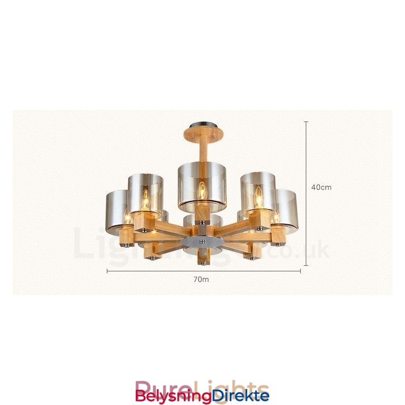 8 Lys Tre Moderne Samtidskunstnerisk Lysekrone I Nordisk Stil Med Glassskjerm