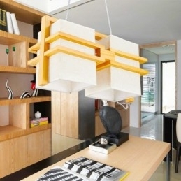 Retro Vintage Pendellampe I Tre Med 2 Lys Og Stoffskjerm