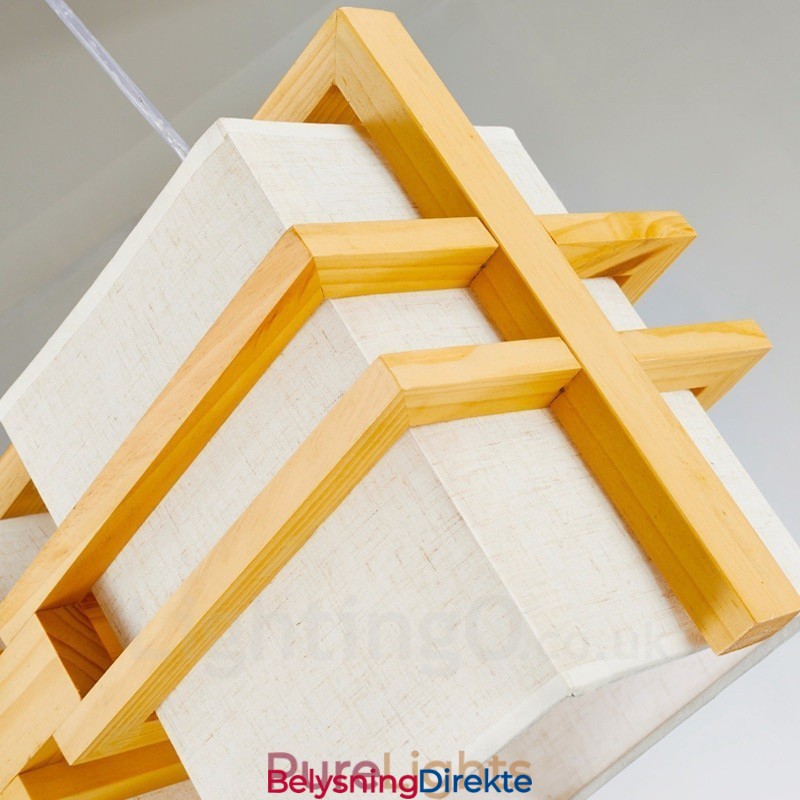 Retro Vintage Pendellampe I Tre Med 2 Lys Og Stoffskjerm