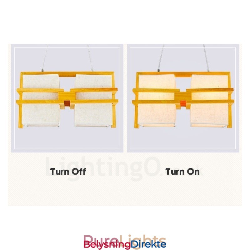 Retro Vintage Pendellampe I Tre Med 2 Lys Og Stoffskjerm