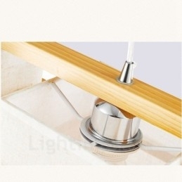 Retro Vintage Pendellampe I Tre Med 2 Lys Og Stoffskjerm