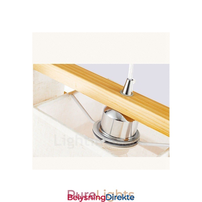 Retro Vintage Pendellampe I Tre Med 2 Lys Og Stoffskjerm