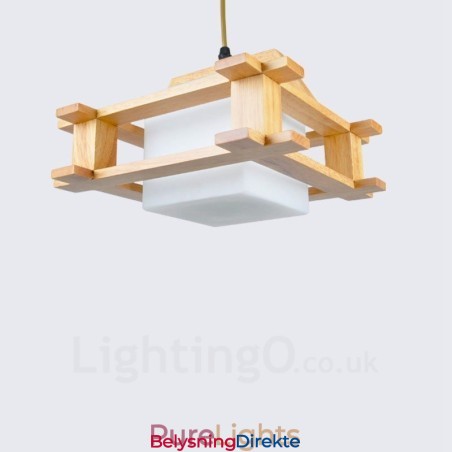 Lys Moderne, Samtidskunstnerisk Pendellampe I Tre Med Glassskjerm