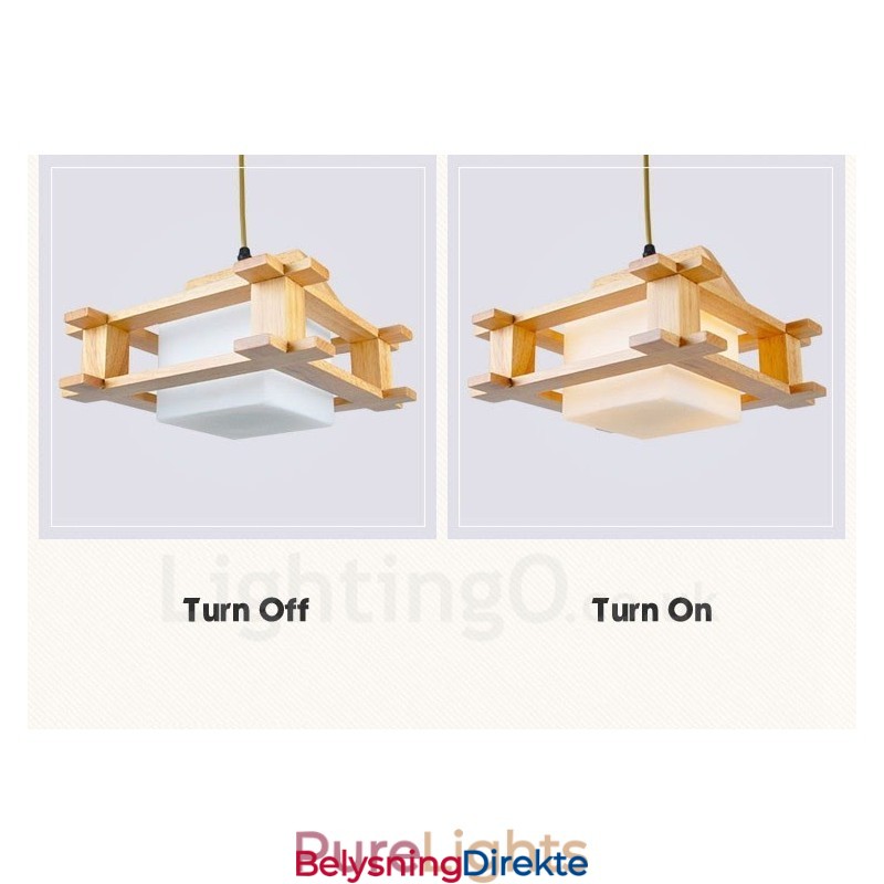 Lys Moderne, Samtidskunstnerisk Pendellampe I Tre Med Glassskjerm