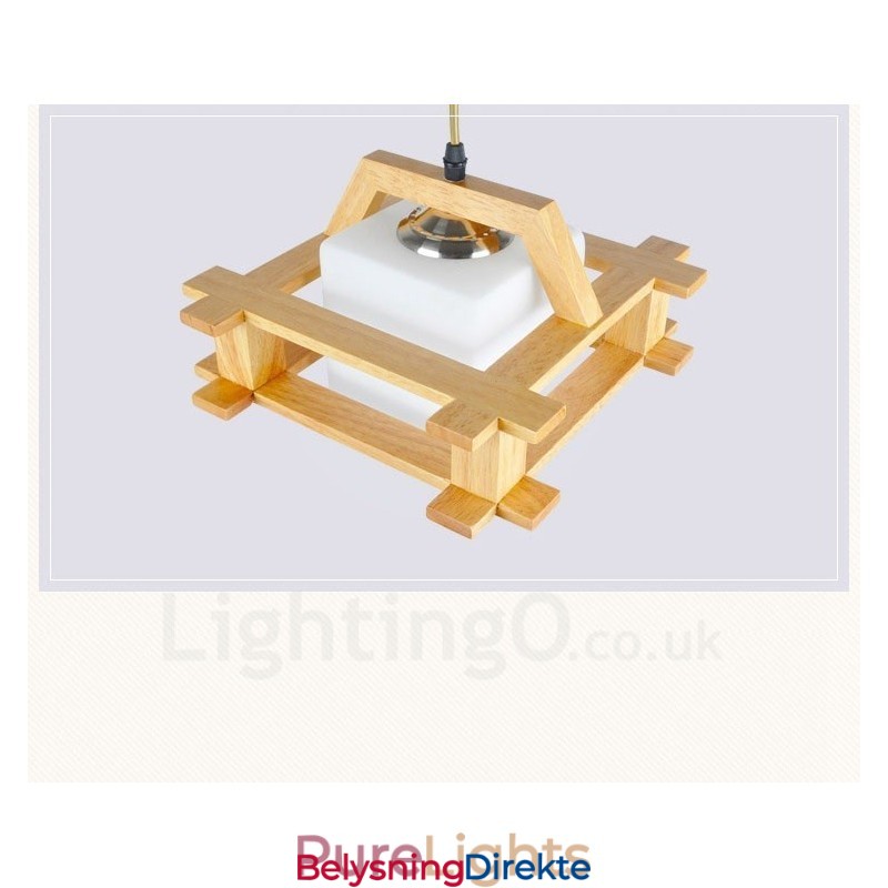 Lys Moderne, Samtidskunstnerisk Pendellampe I Tre Med Glassskjerm