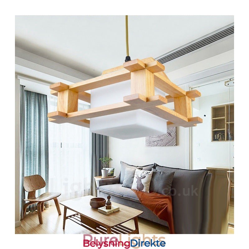 Lys Moderne, Samtidskunstnerisk Pendellampe I Tre Med Glassskjerm