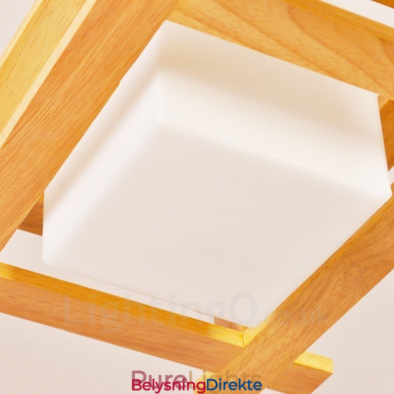 Lys Moderne, Samtidskunstnerisk Pendellampe I Tre Med Glassskjerm