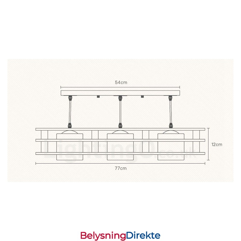 3-Pkt. Tre Moderne, Samtidskunstnerisk Nordisk Stil Pendellampe Med Glassskjerm