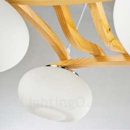 Rustikk Pendellampe I Tre Med 4 Lys Og Glassskjerm