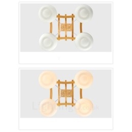 Rustikk Pendellampe I Tre Med 4 Lys Og Glassskjerm