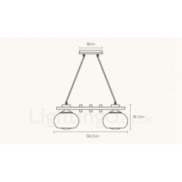 Rustikk Pendellampe I Tre Med 4 Lys Og Glassskjerm