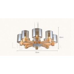 8-Lys Moderne, Samtidskunstnerisk Pendellampe I Tre Med Glassskjerm