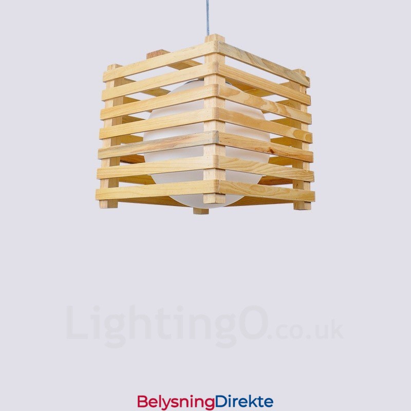 Lys Moderne, Samtidskunstnerisk Pendellampe I Tre Med Glassskjerm