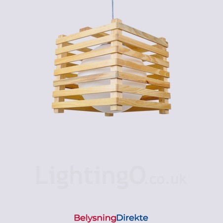 Lys Moderne, Samtidskunstnerisk Pendellampe I Tre Med Glassskjerm