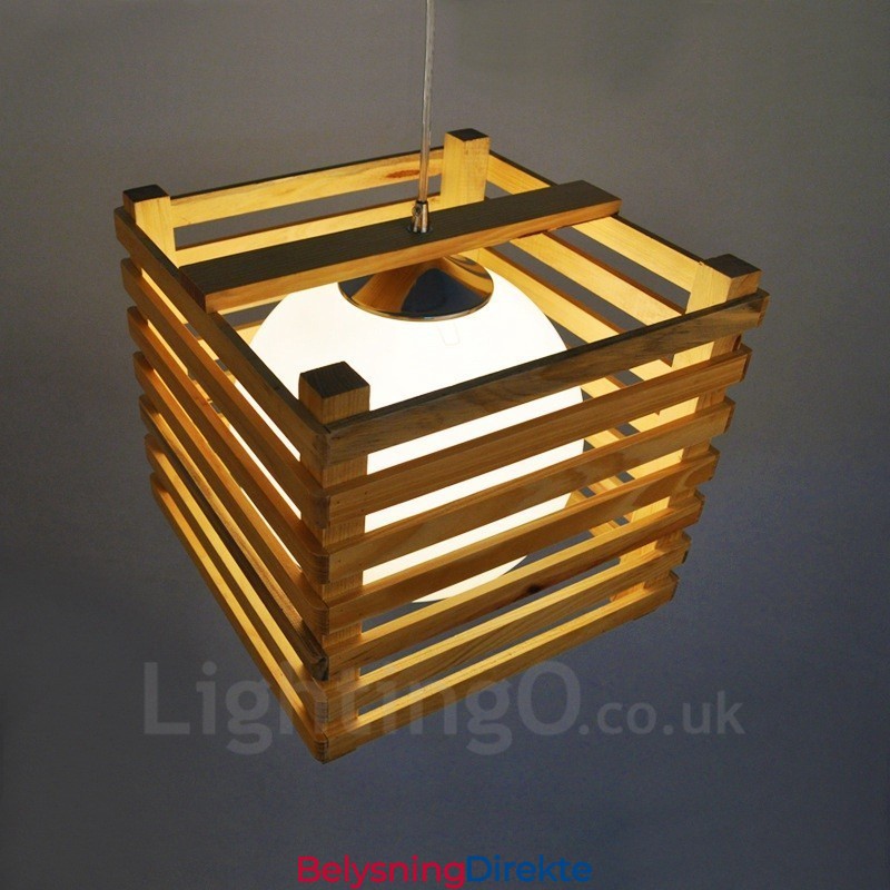 Lys Moderne, Samtidskunstnerisk Pendellampe I Tre Med Glassskjerm