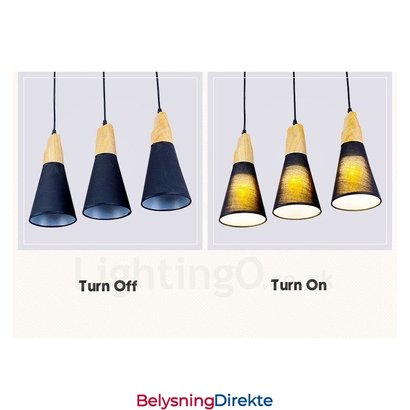 Moderne Og Moderne Pendellampe I Tre Med 3 Lys Og Stoffskjerm