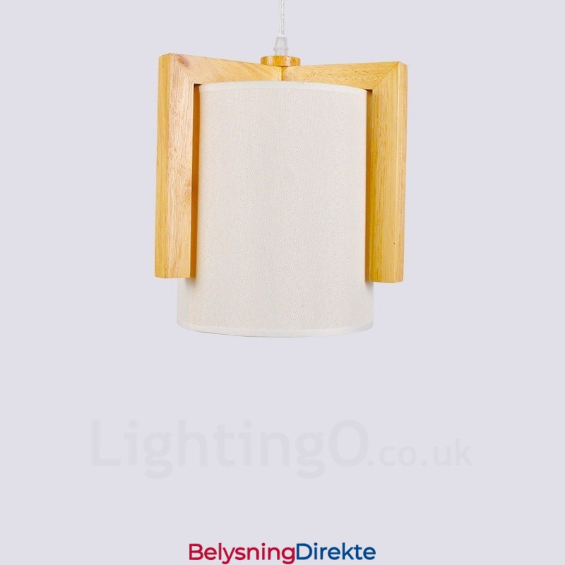 1 Lyskaster Moderne, Samtidskunstnerisk Pendellampe I Tre Med Stoffskjerm