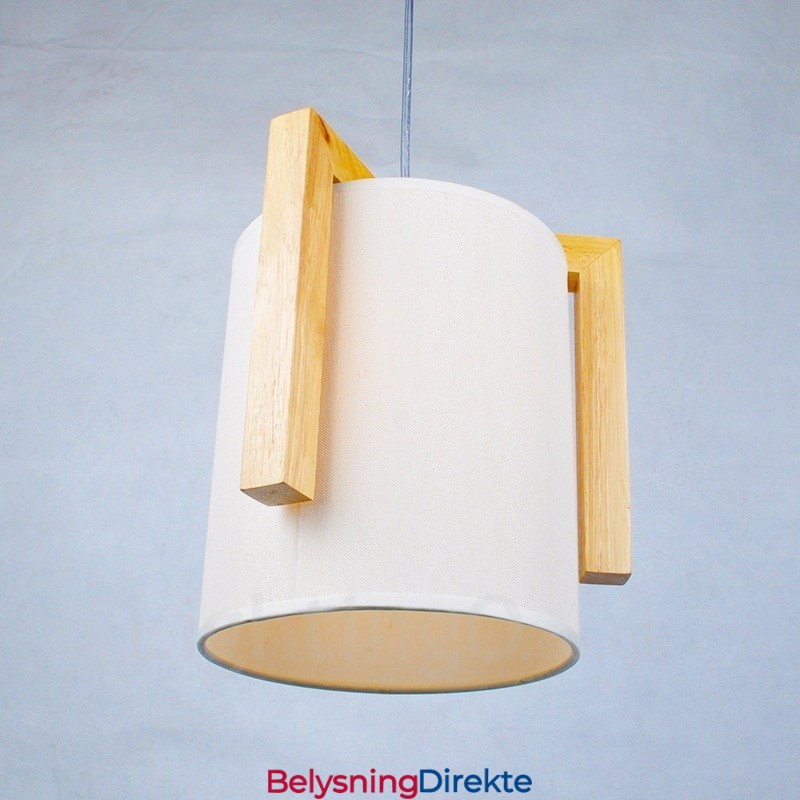 1 Lyskaster Moderne, Samtidskunstnerisk Pendellampe I Tre Med Stoffskjerm