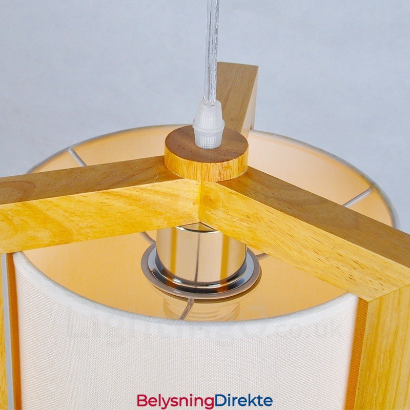 1 Lyskaster Moderne, Samtidskunstnerisk Pendellampe I Tre Med Stoffskjerm