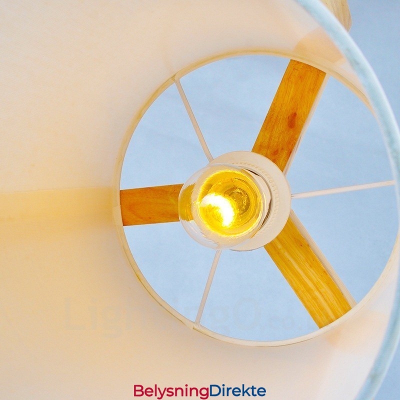 1 Lyskaster Moderne, Samtidskunstnerisk Pendellampe I Tre Med Stoffskjerm