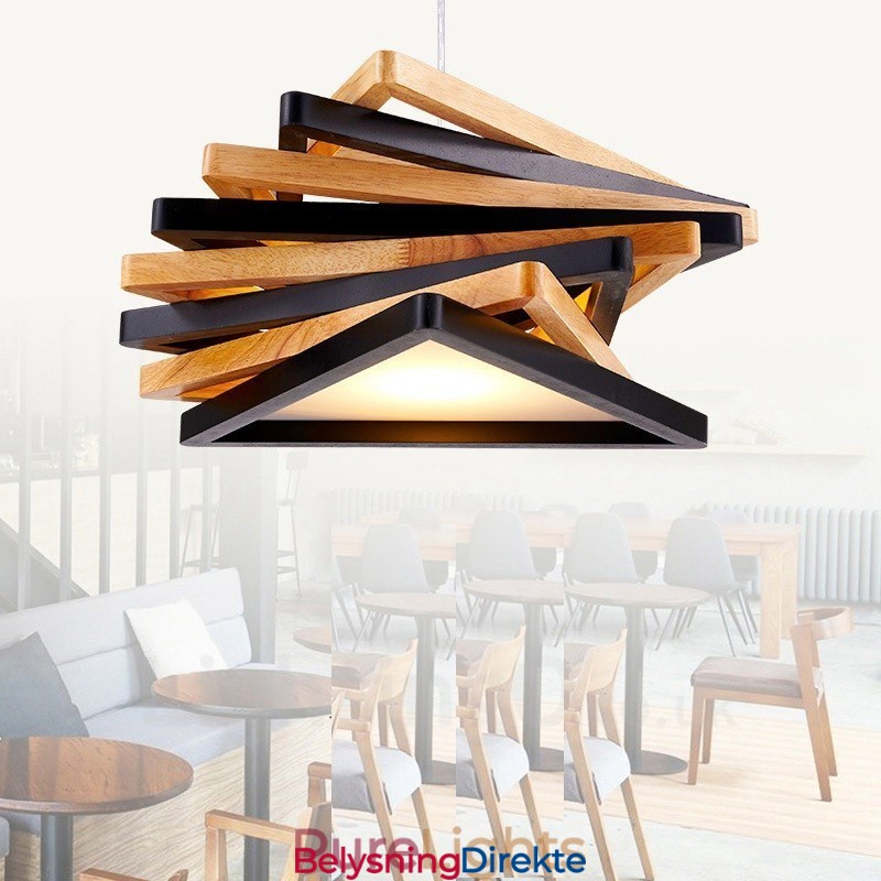 Moderne Og Moderne Pendellampe I Tre Med 1 Lys Og Treskjerm