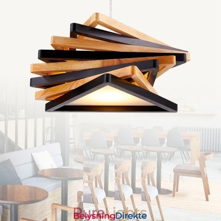 Moderne Og Moderne Pendellampe I Tre Med 1 Lys Og Treskjerm