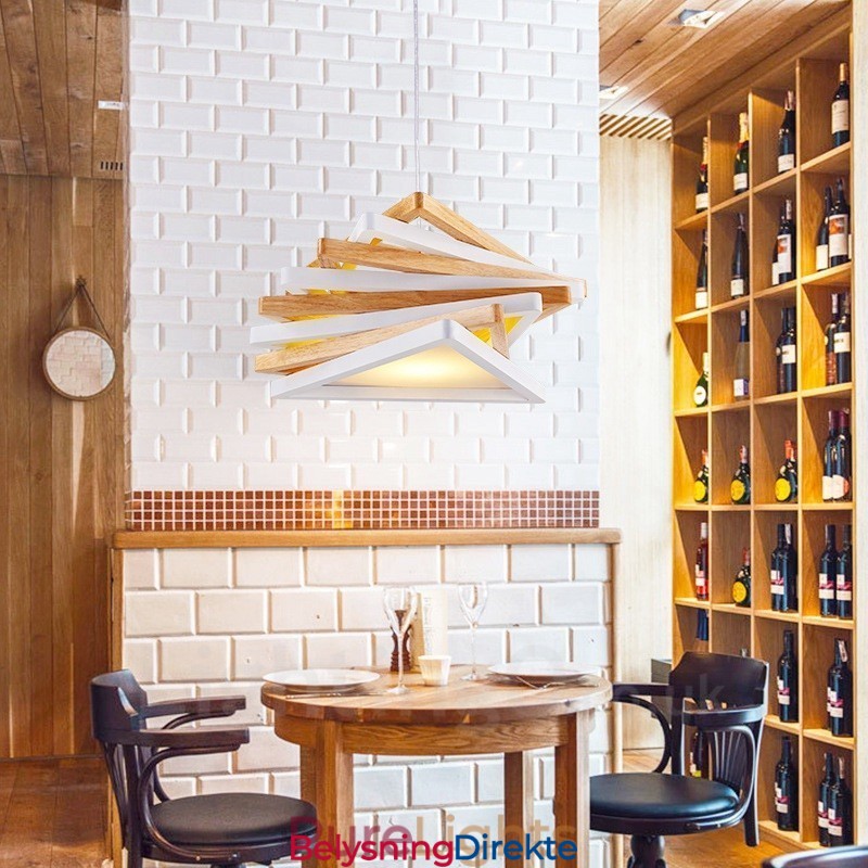 Moderne Og Moderne Pendellampe I Tre Med 1 Lys Og Treskjerm