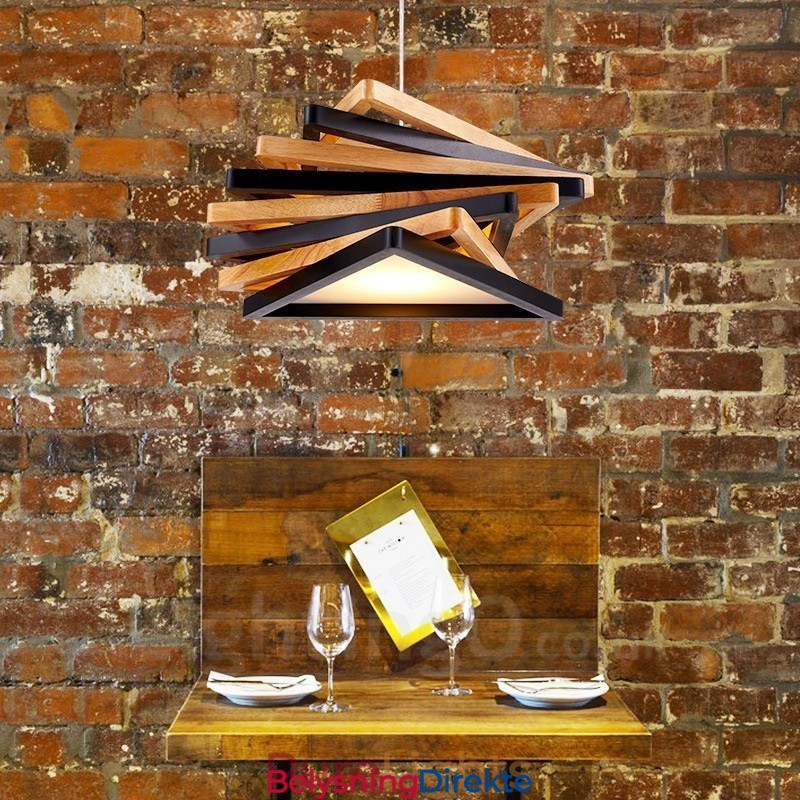 Moderne Og Moderne Pendellampe I Tre Med 1 Lys Og Treskjerm