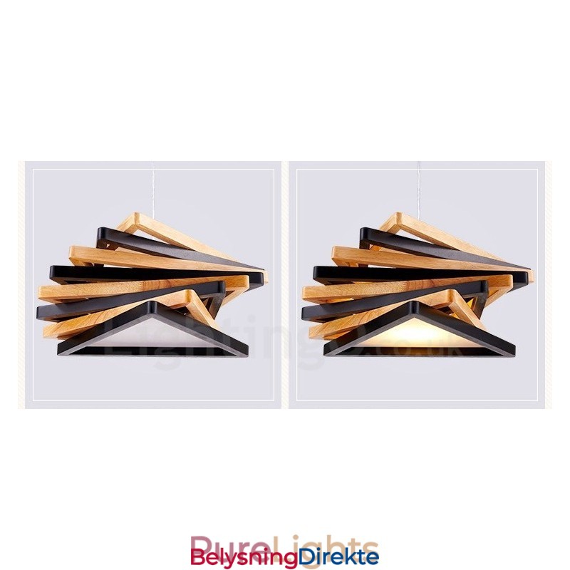 Moderne Og Moderne Pendellampe I Tre Med 1 Lys Og Treskjerm