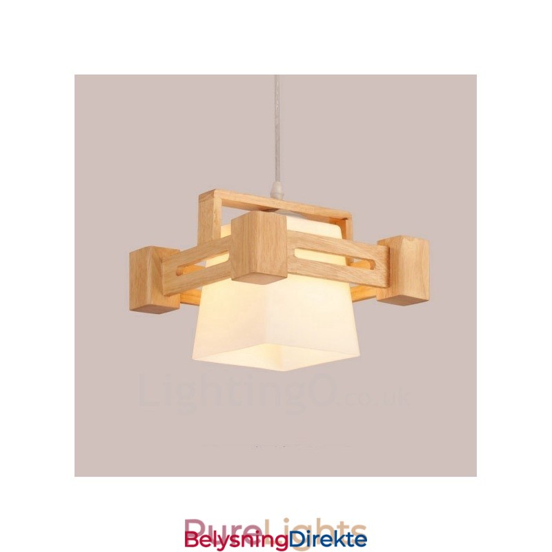 1 Lyskaster Moderne, Samtidskunstnerisk Pendellampe I Tre Med Stoffskjerm
