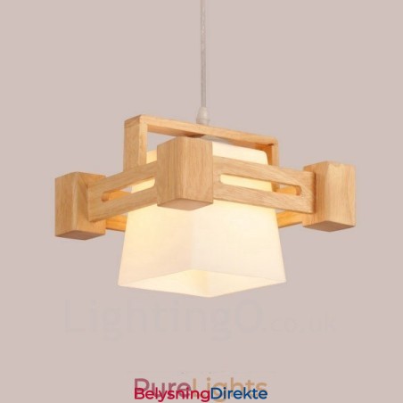 1 Lyskaster Moderne, Samtidskunstnerisk Pendellampe I Tre Med Stoffskjerm